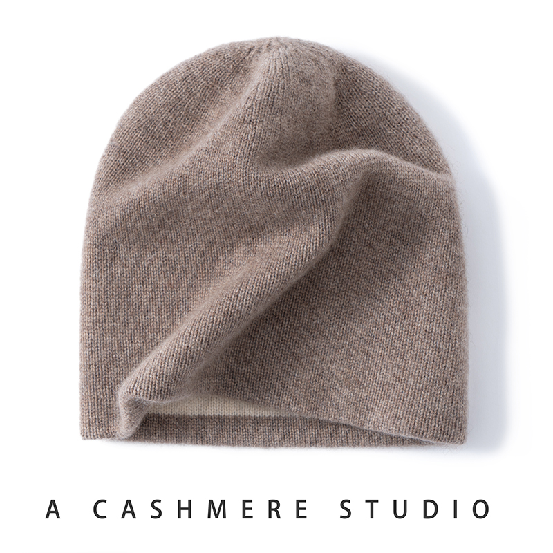 Nahtlose, doppellagige, zweifarbige Kaschmir-Mütze, 100 % Kaschmir-Punktgarn, gestrickte Zehenkappe, warme Mütze für Herren und Damen
