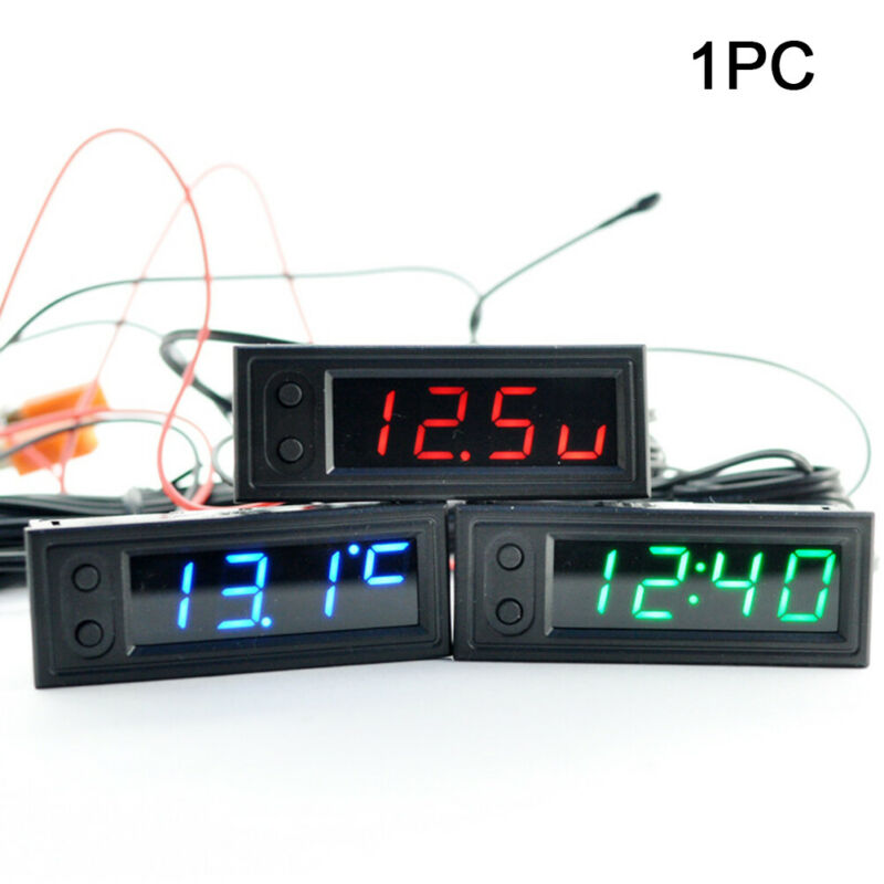 3 em 1 termômetro de carro voltímetro relógio led digital voltímetro painel medidor 12v carro eletromobile motocicleta peças interiores