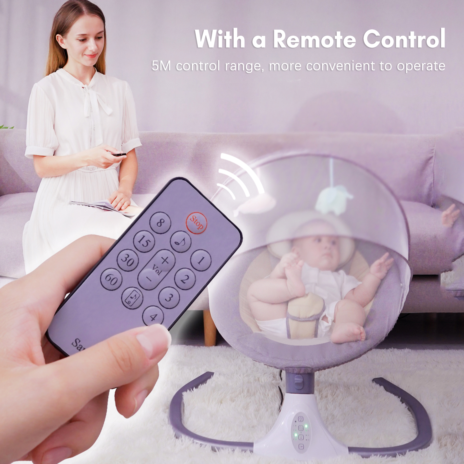 Putybudy S-Y608 Motorized Baby Swing for Infants Baby Rocker 4 Speeds & 4 Timer & 12 Preset Lullabies Supports BT Connection