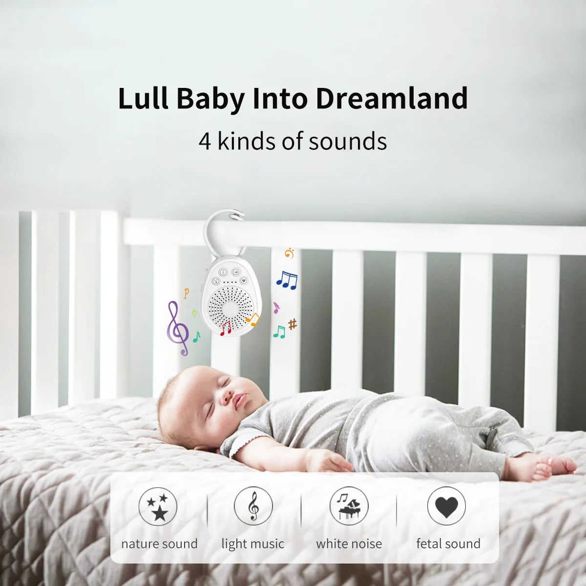 Tragbares Baby-Schlafhilfegerät mit weißem Rauschen und 20 beruhigenden natürlichen Geräuschen, Schlaflieder, Timer-Lautsprecher, reisefreundlich
