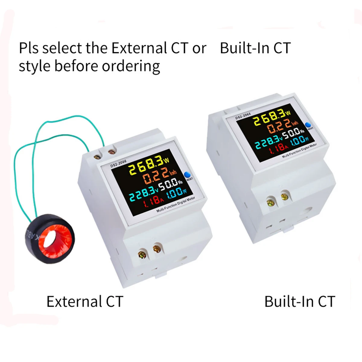 Single Phase Energy Meter Din Rail Electricity Usage Monitor AC 40-300V 100A Voltmeter Ammeter Watt Kwh Frequency Power Meter
