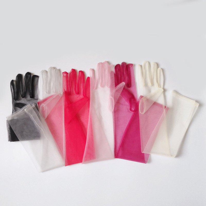 แฟชั่นเซ็กซี่ถุงมือผู้หญิงโปร่งใส Sheer Tulle ตาข่ายบางงานแต่งงานขับรถ Club Party Prom เต้นรําชุดมารยาทถุงมือยาว