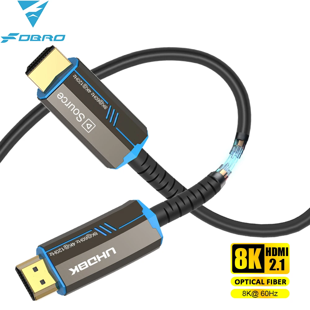 FDBRO 8K HDMI 2,1 Cable de fibra óptica Hdmi 120Hz 48Gbps HDR HDCP para HD TV Box proyector Ps3/4 computadora de ultra alta velocidad
