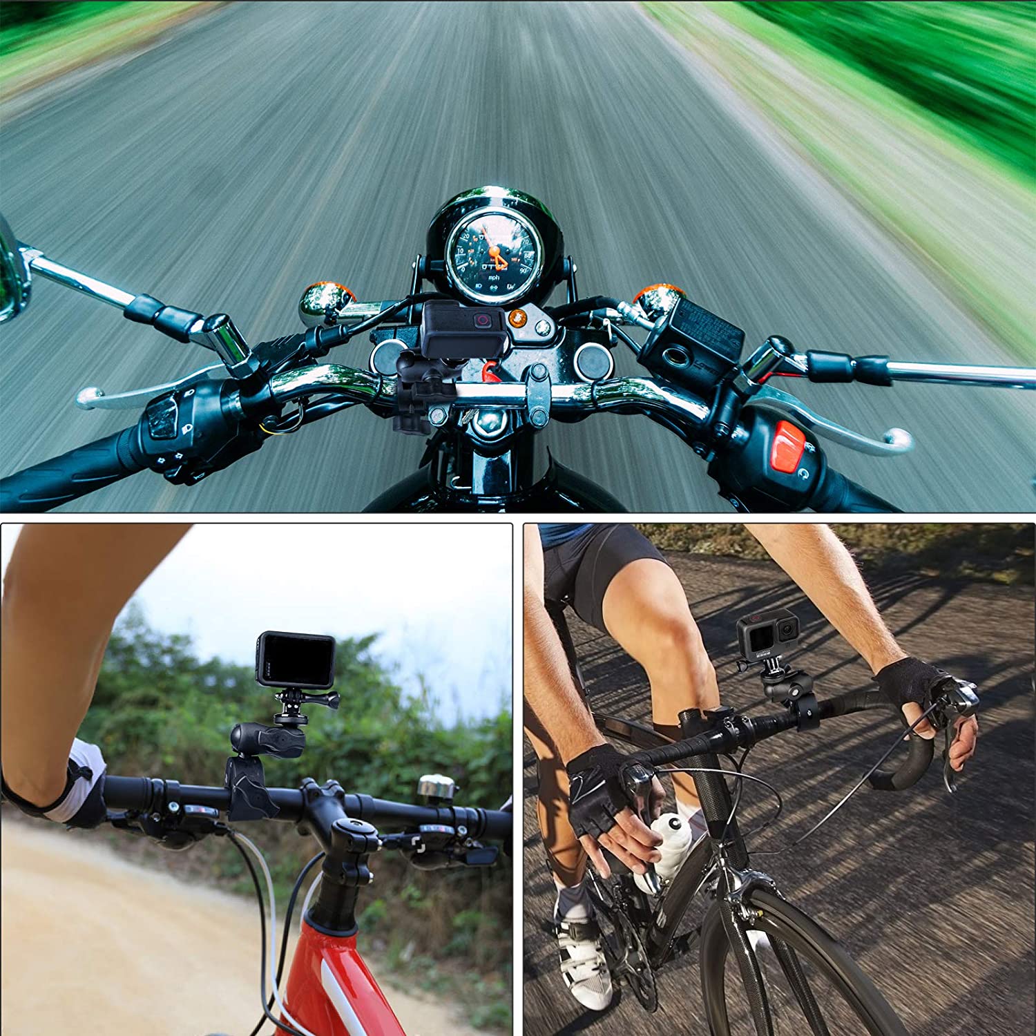 Staffa a doppia clip per bicicletta moto per GoPro Hero 11 10 9 Accessorio per fotocamera panoramica per selfie stick per Insta360 One X2 X3