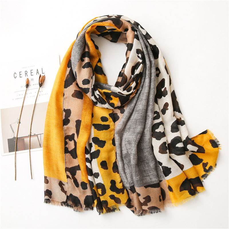 Primavera designer único luxo marrom senhoras leopardo selvagem cachecol feminino longo cachecol xale fino marrom moda cachecol longo xale