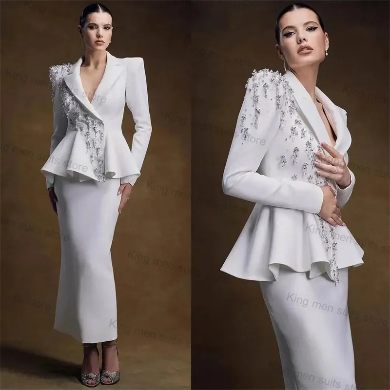 Ensemble de jupe imbibée CitroWhite pour femme, blazer 2 pièces, robe de Rhmidi, sur mesure, smoking de mariée formelle, manteau de veste d'automne