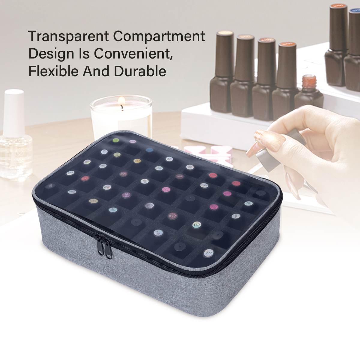 Bolsa de almacenamiento de esmalte de uñas de 40 botellas, bolsa de cosméticos grande portátil de mano multicolor, capacidad para hasta 40 botellas (15 ml), taladro de uñas
