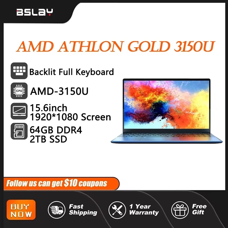 Laptop 15.6 Inch AMD-3150U Vingerafdrukontgrendeling 64Gb Ddr4 2Tb Ssd 3.3Ghz Verlichte Toetsenbord Hd Camera Slanke Portabiliteit Computer