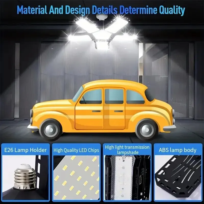 LED Garage Light Bulbs 45W 60W 80W10000LM Super Bright Garage Lighting LED Shop Light With Adjustable Panels, E27 Screw Socket