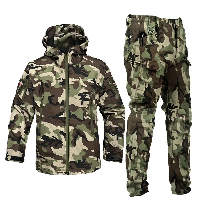 Ensemble tactique d'hiver pour hommes, combinaison imperméable coupe-vent d'extérieur, multi-poches, coque souple, vestes à capuche, pantalon de travail de chasse