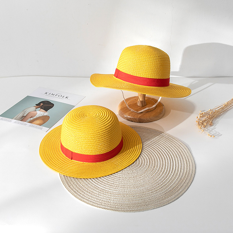 Macaco d luffy chapéus de palha cosplay acessório anime sol praia chapéu para homens meninos festa de halloween viagem desempenho boné amarelo