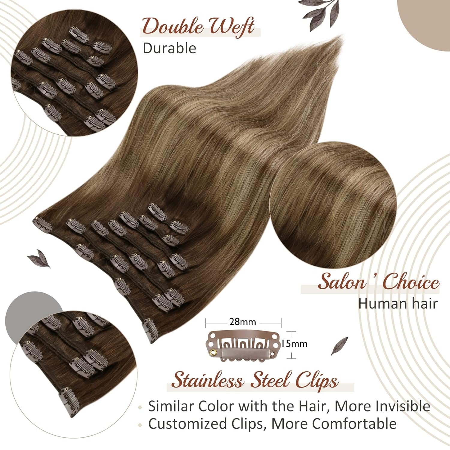 Extensions de cheveux humains pleine brillance pince dans les Extensions de cheveux cheveux humains 7 pièces 105G Double trame Extensions de cheveux cheveux humains pour femme