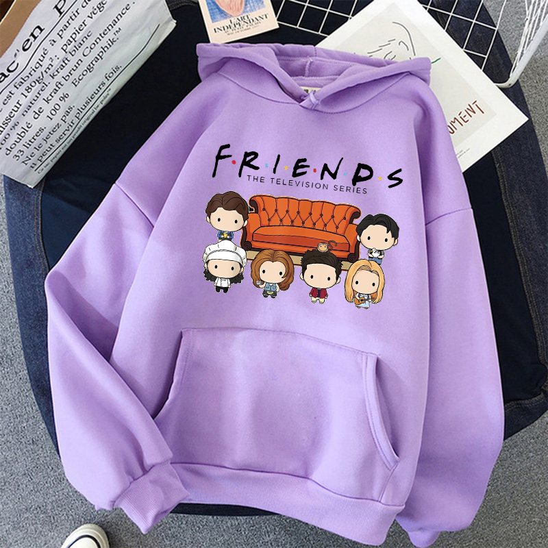 Feminino engraçado dos desenhos animados amigos preto hoodies amigos programa de tv harajuku ullzang moletom gráfico carta vintage y2k com capuz feminino