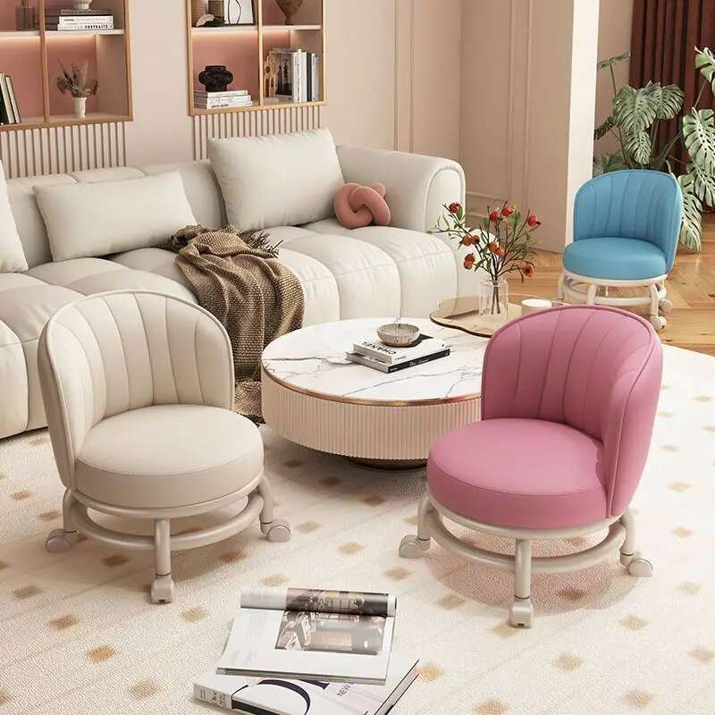 Taburete de rueda Universal, polea para el hogar, taburete bajo pequeño, silla, zapatos, taburetes de cambio, silla redonda giratoria de 360 grados para niños
