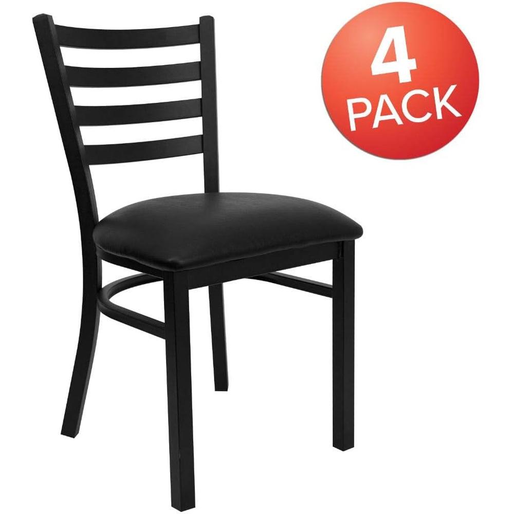 4 Pk Heavy Duty Metal Restaurant Chair Ladder Back Design Vinyl Upholstered Seat 25 Thick Foam Pad Steel Frame Durable Dining