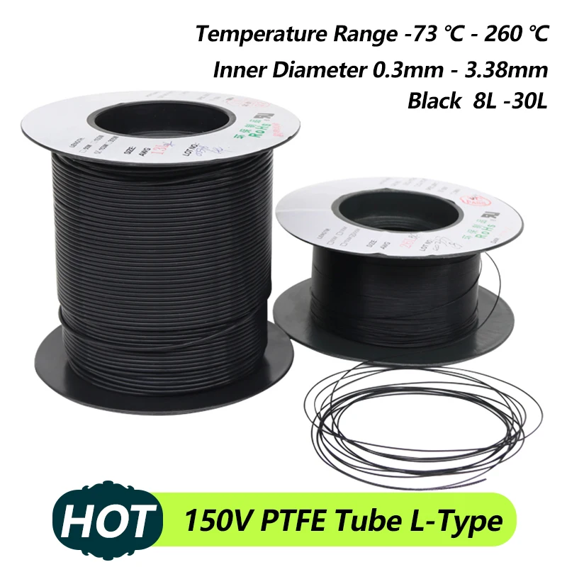 1/5/10M 150V PTFE Tube ID 0.3 ~ 3.38mm Capillary Heat Protector Transmit Hose Rigid High Temperature Corrosion Resistance 2.5KV