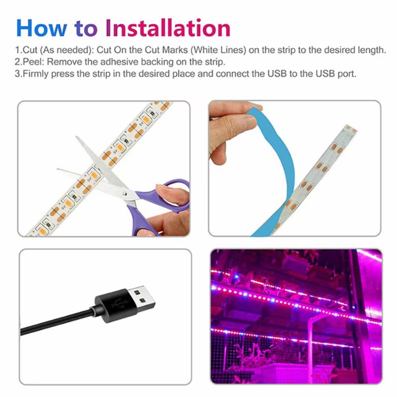 1-5 メートル 5V USB LEDPlant ライト成長 LED ストリップフルスペクトル防水 LED チップ温室花苗成長テント水耕栽培