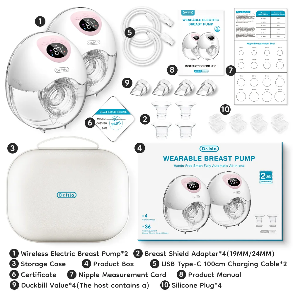 Dr.isla 新しい 2 個ウェアラブル電動搾乳器 4 モード 36 吸引レベルサイレント漏れ防止ハンズフリー搾乳器授乳