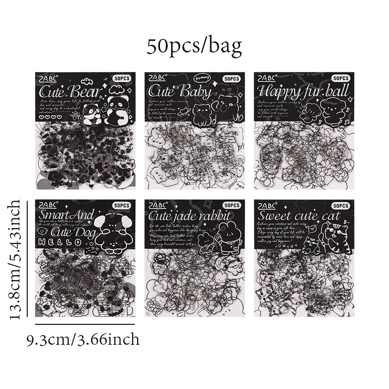 ゲンキ動物テーマステッカー、ガラス瓶スクラップブック、フォトフレーム、カレンダー、封筒装飾、DIYハンドブック、6スタイル、バッグあたり50個