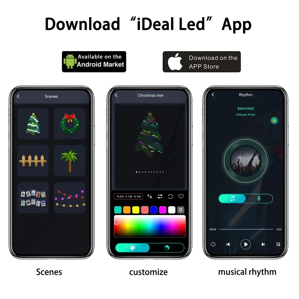 200LED 블루투스 LED 스트링 요정 조명, 드림컬러 RGBIC 주소 지정 가능 파티 크리스마스 조명, 웨딩 장식 화환, WS2812B