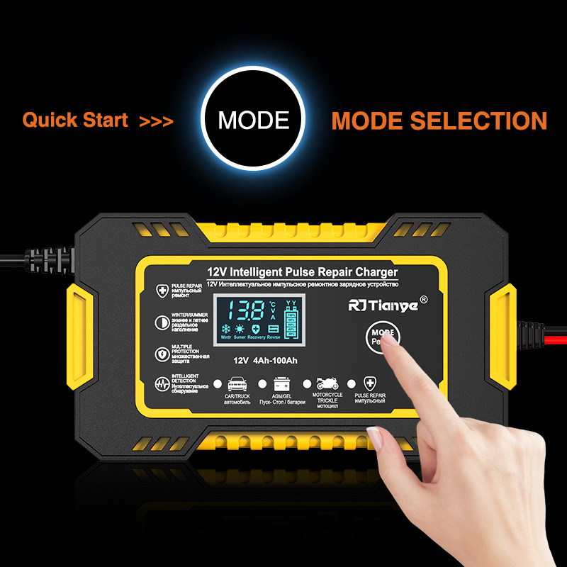 Ładowarka samochodowa 12V 6A Pulse Repair LCD Display Smart Fast Charge AGM Deep Cycle GEL Lead-Acid Charger For Auto Motorcycle