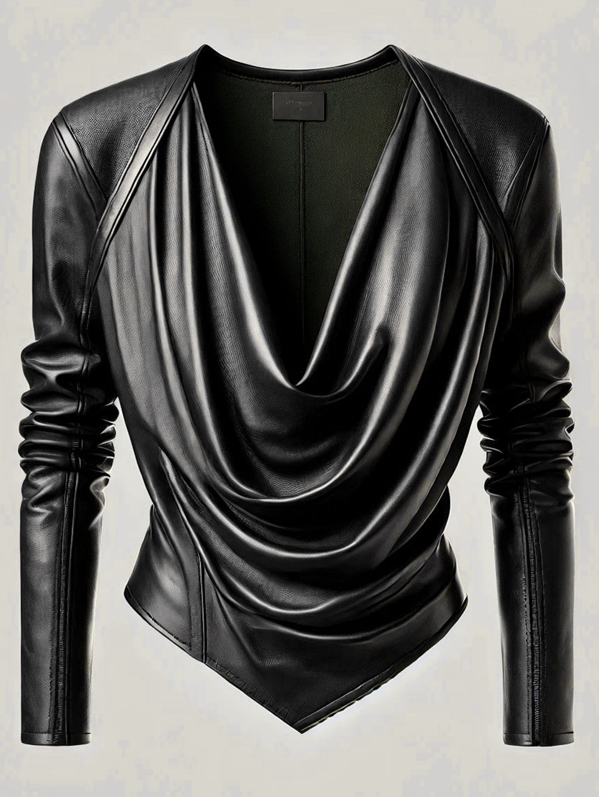 Blusa de manga larga de cuero PU con cuello en V para mujer, camiseta de cuero liso con dobladillo Irregular ceñido, ropa de calle de calle alta para primavera