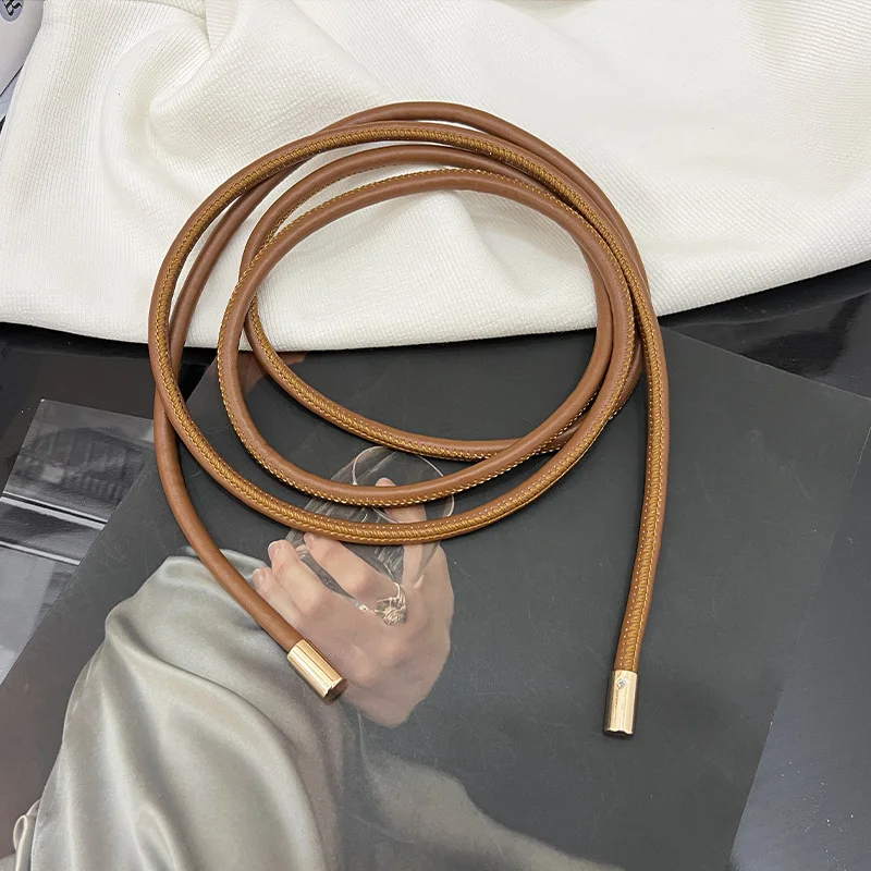 Cinto de couro de microfibra feminino cordão redondo adornado com nó, vestido arco versátil