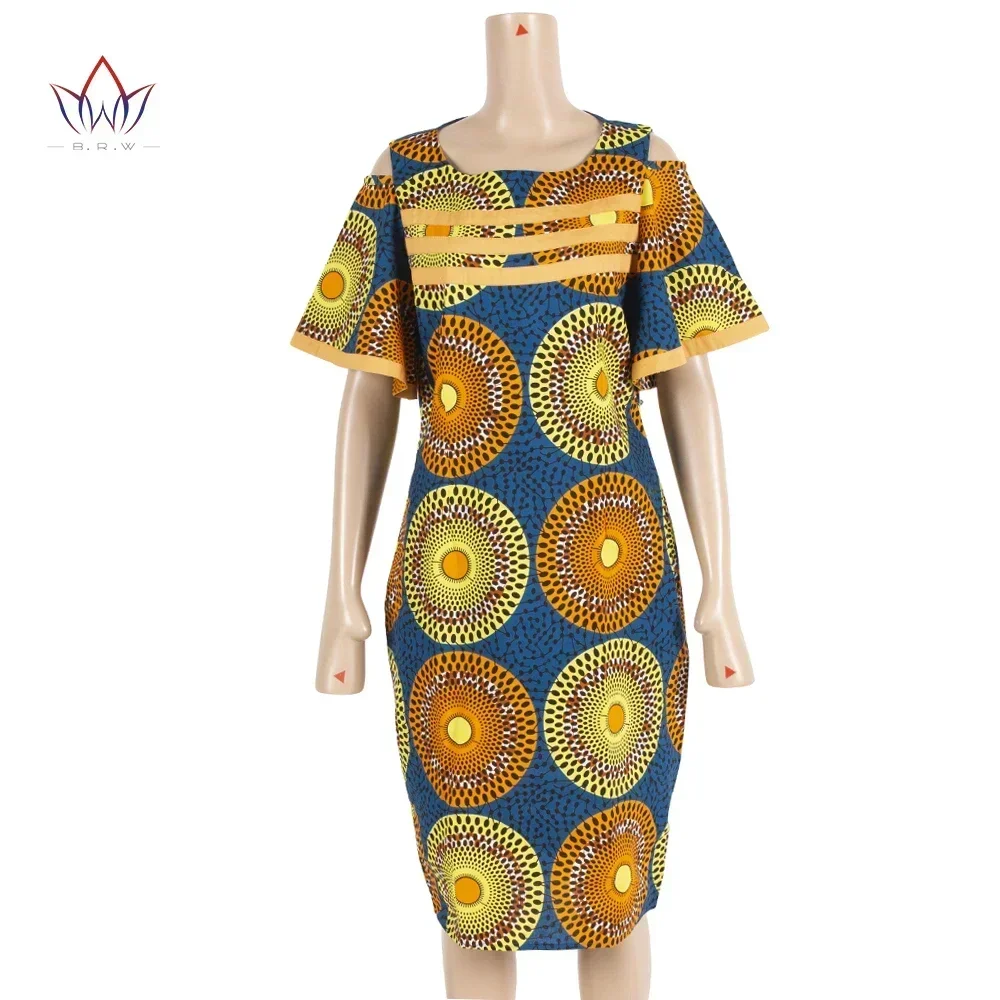 Robes africaines en coton pour femmes, imprimé Dashiki, manches courtes, col rond, robe crayon de bureau, WY2353