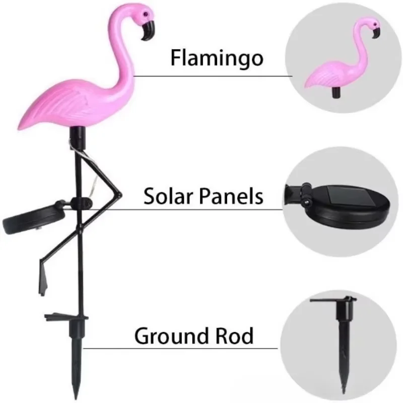 1PCS 플라밍고 태양 빛 IP65 방수 LED 스테이크 빛 풍경 지상 램프 야외 통로 크리스마스 정원 장식
