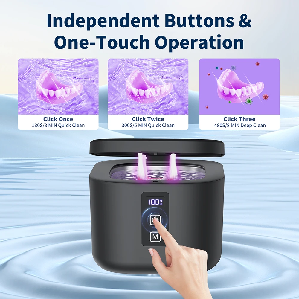 KUNPHY Dental Ultrasonic Retainer Cleaner Machine with UV Light Digital Timer for Denture Mouth Guard Aligner Night Guard 300ML