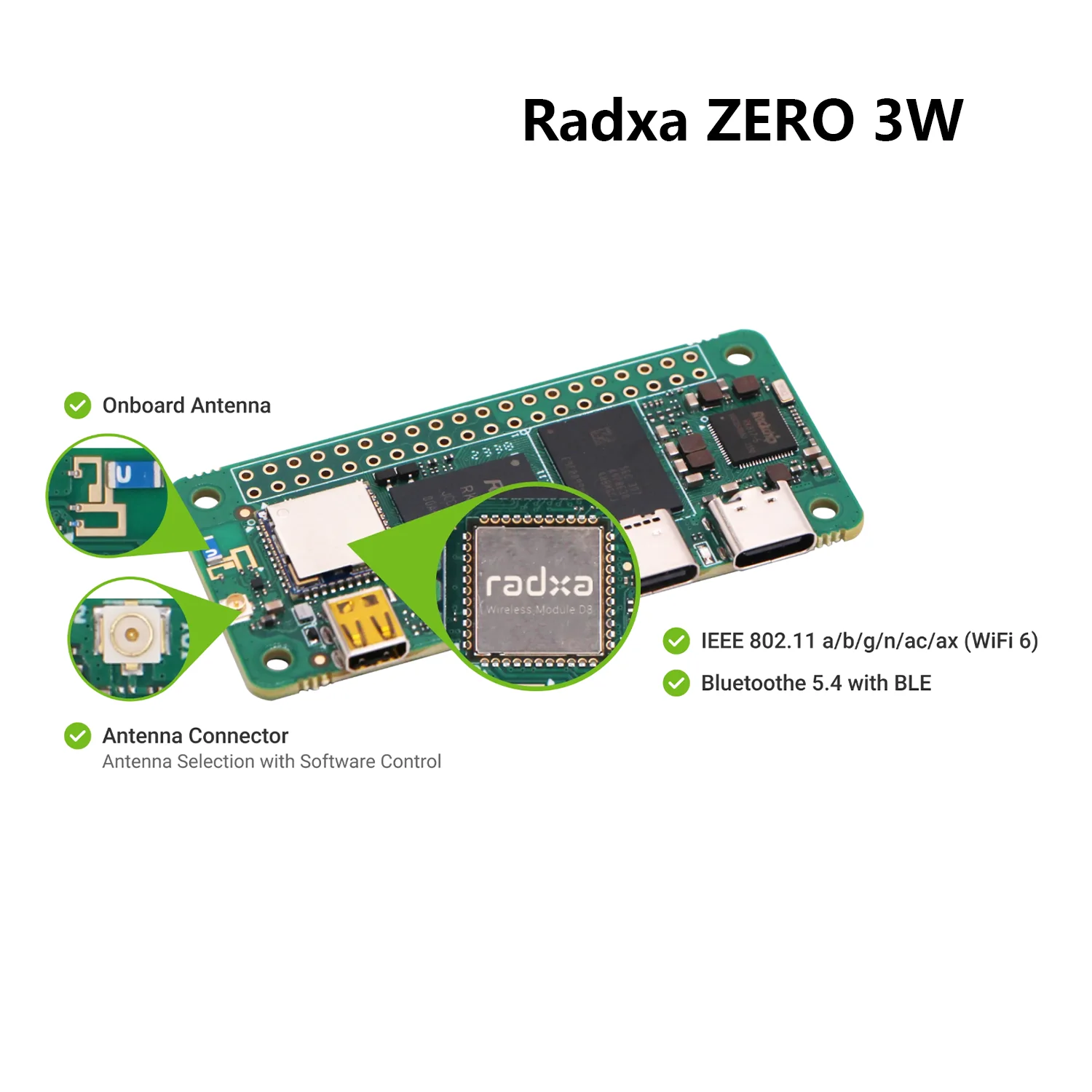 Плата разработки Radxa ZERO 3W Четырехъядерный кронштейн ®   Кортекс ™ -A55 RK3566 Чип DDR4