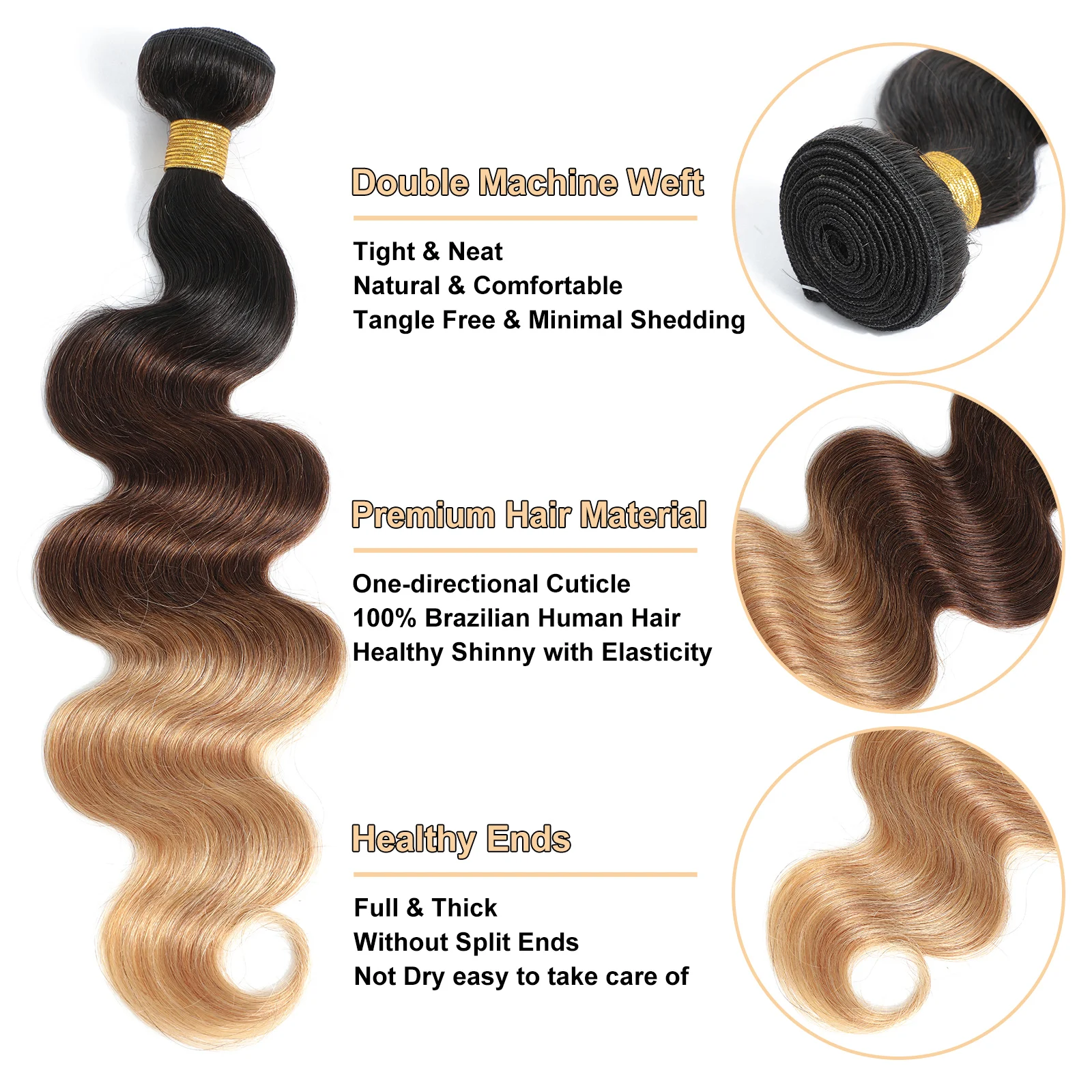 Ombre cor onda do corpo pacotes de cabelo humano com fechamento 100% cabelo virgem não processado 1b/4/27 pacotes coloridos extensão do cabelo humano