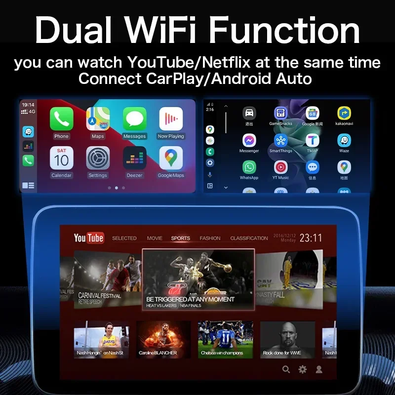 Adaptador Carplay inalámbrico 3 en 1 Smart Ai Box Android Auto Apple Carplay reproductor Multimedia de coche para Youtube Netflix para Mazda Kia VW