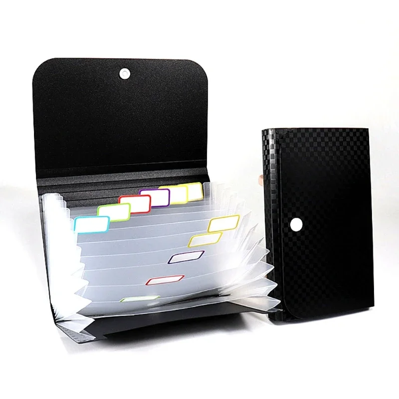 A6 Acordeão Pasta Expansão Receipt Folder Multi-layer File Case Botão Encerramento com Índice Adesivos para Funcionários de Negócios