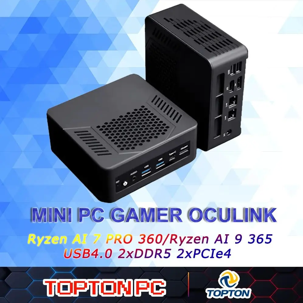 New Version Mini PC Oculink AMD Ryzen AI 9 HX 370 365 7 PRO 360 USB4.0 2xDDR5 2xPCIe4 Desktop Gaming Computer Windows 11 WiFi6