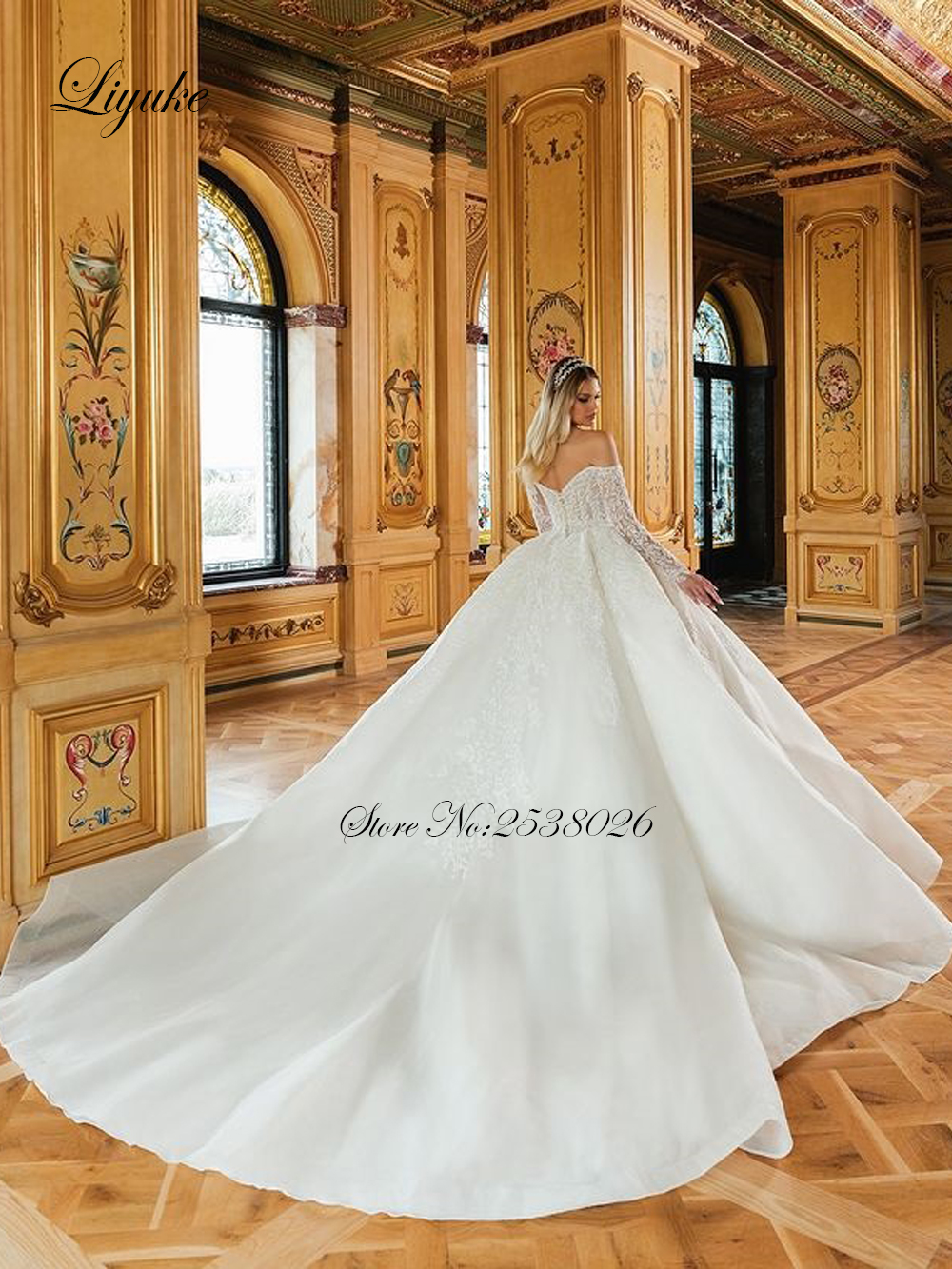 VEYUKE-Robe de mariée princesse en perles, tenue de Rh, manches longues, dentelle scintillante, pour patients