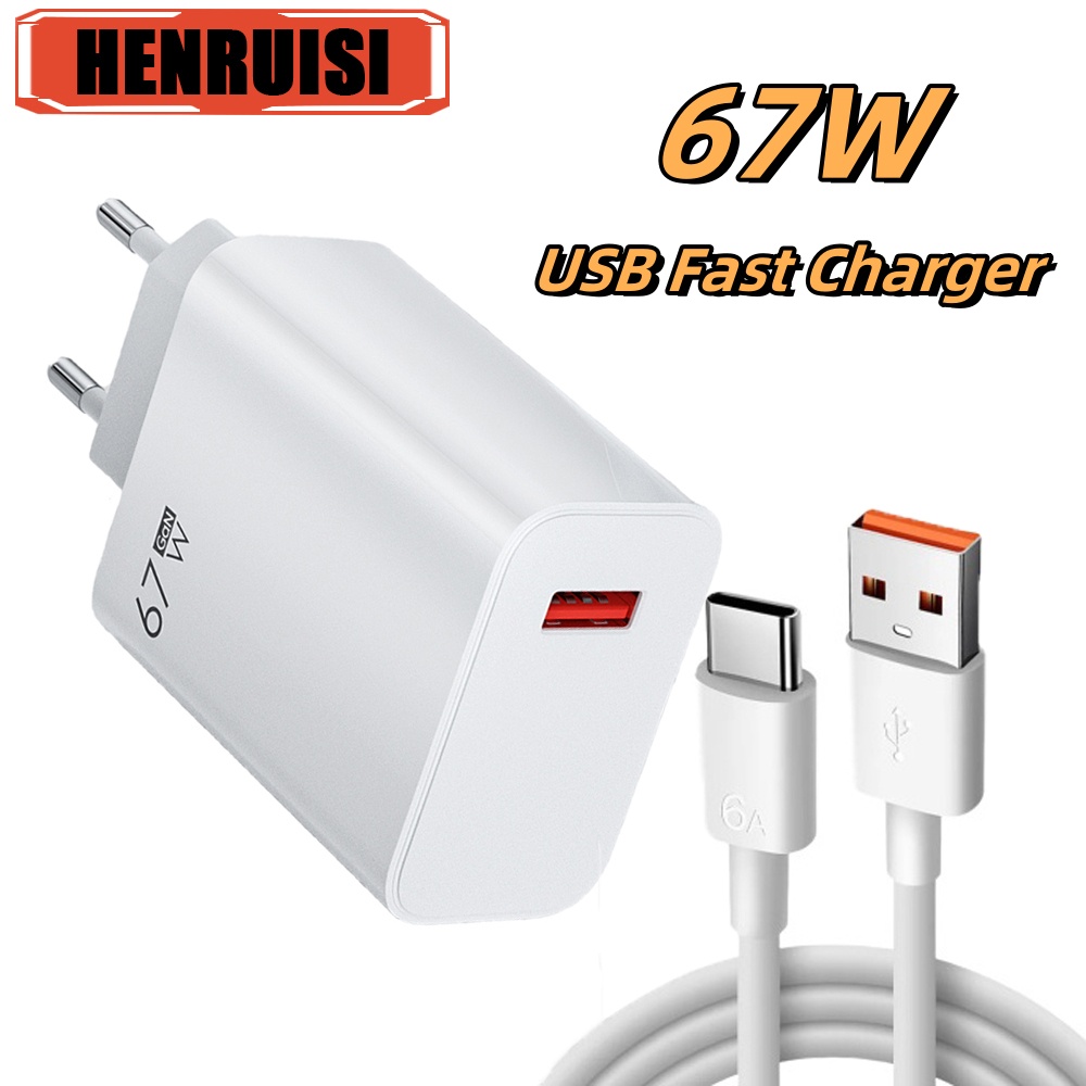 Cargador de carga rápida USB de 67W con Cables 6A para iPhone 16 15 Pro Max Huawei Samsung Xiaomi 15 adaptador de carga rápida para teléfono móvil