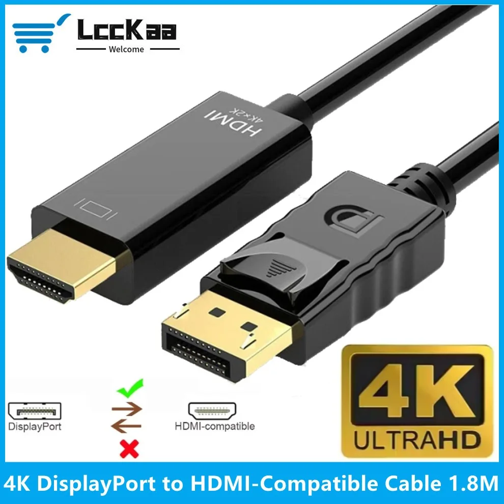 Кабель DisplayPort-HDMI длиной 1,8 м, адаптер 4K DP-HDMI, порт дисплея, видео-аудиоконвертер для ПК, HDTV, проектор, монитор
