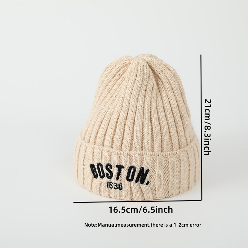 สีทึบเด็กหมวกหมวกฤดูหนาวหมวกถักที่อบอุ่นสําหรับเด็กผู้หญิง Vintage ปักบอสตันเด็กวัยหัดเดินเด็กโครเชต์ Bonnet