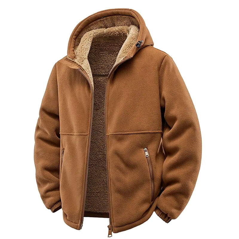 Nova moda outono e inverno cor sólida grosso quente jaqueta de lã de cordeiro para masculino casual solto esportes à prova de vento jaqueta plus size