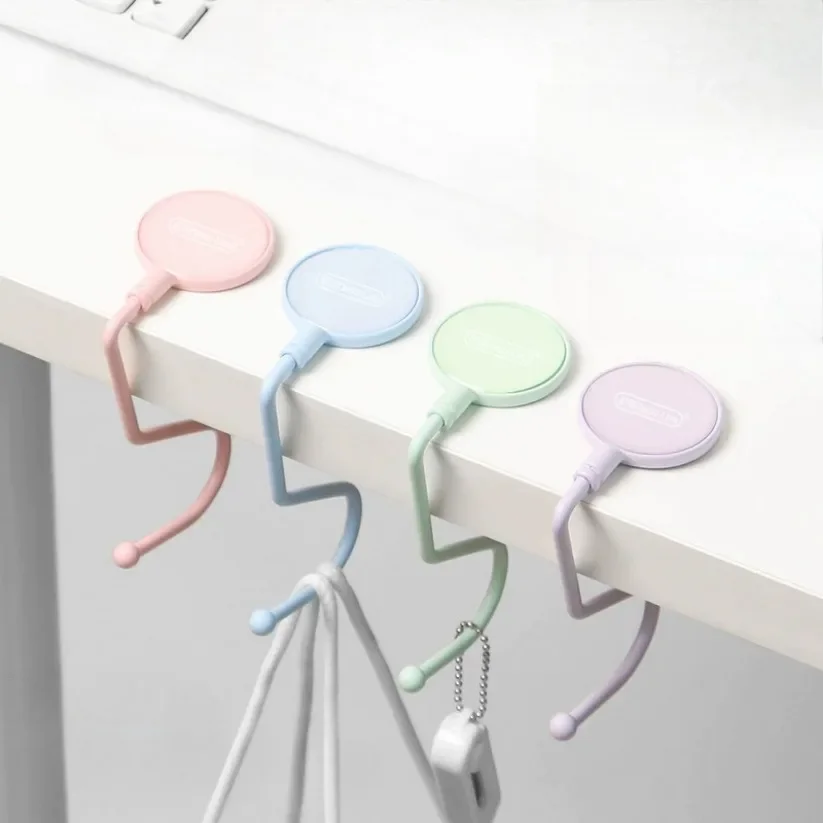Book Bag Hook Office Desk Non-Stick Traceless Desktop Storage Hook Non-Slip Bottom Pad Clothes Key Holder Hanging Bag Artifact