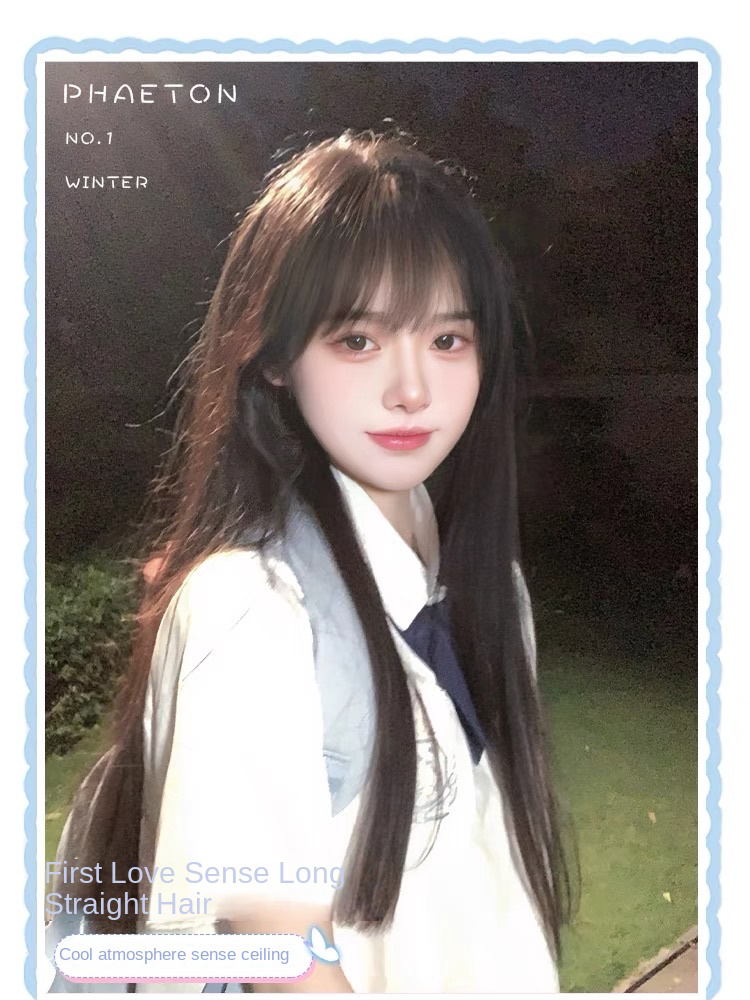 Black Long Straight Synthetic Wig With Bangs White Woman Natural Heat-Resistant Cosplay Party Wig Full Head Cover