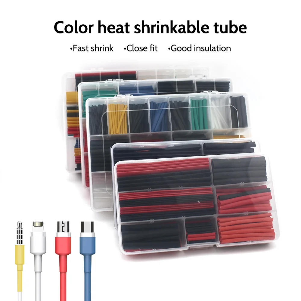 2:1 열수축 튜브 내열성 튜브 모듬 키트, 전자 와이어 케이블 수축 슬리브 절연 튜브 열수축성