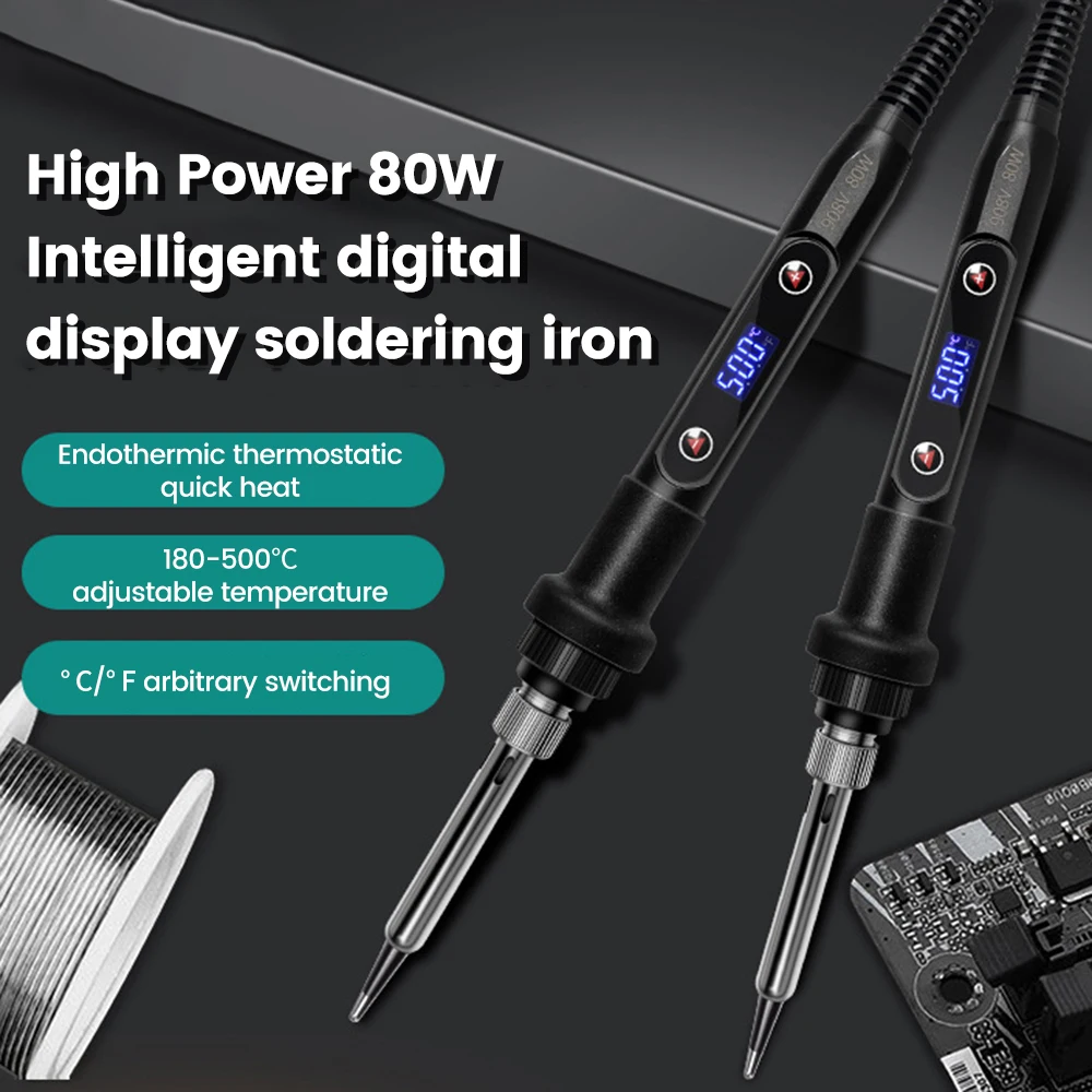 80W 220V/110V Soldering iron kit adjustable temperature LCD solder welding tools Ceramic heater soldering tips Tweezers solderin