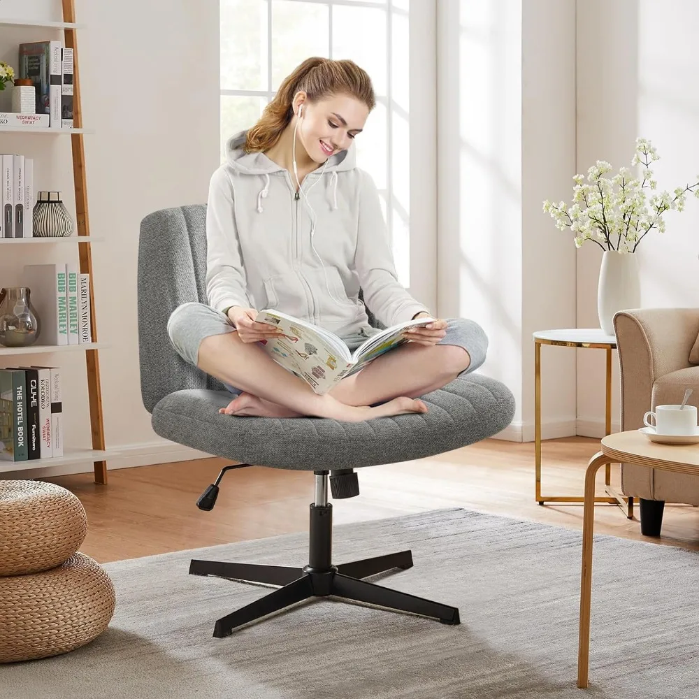 Criss Cross Legged Office Chair, Armless Swivel Wide Desk Chair No Wheels