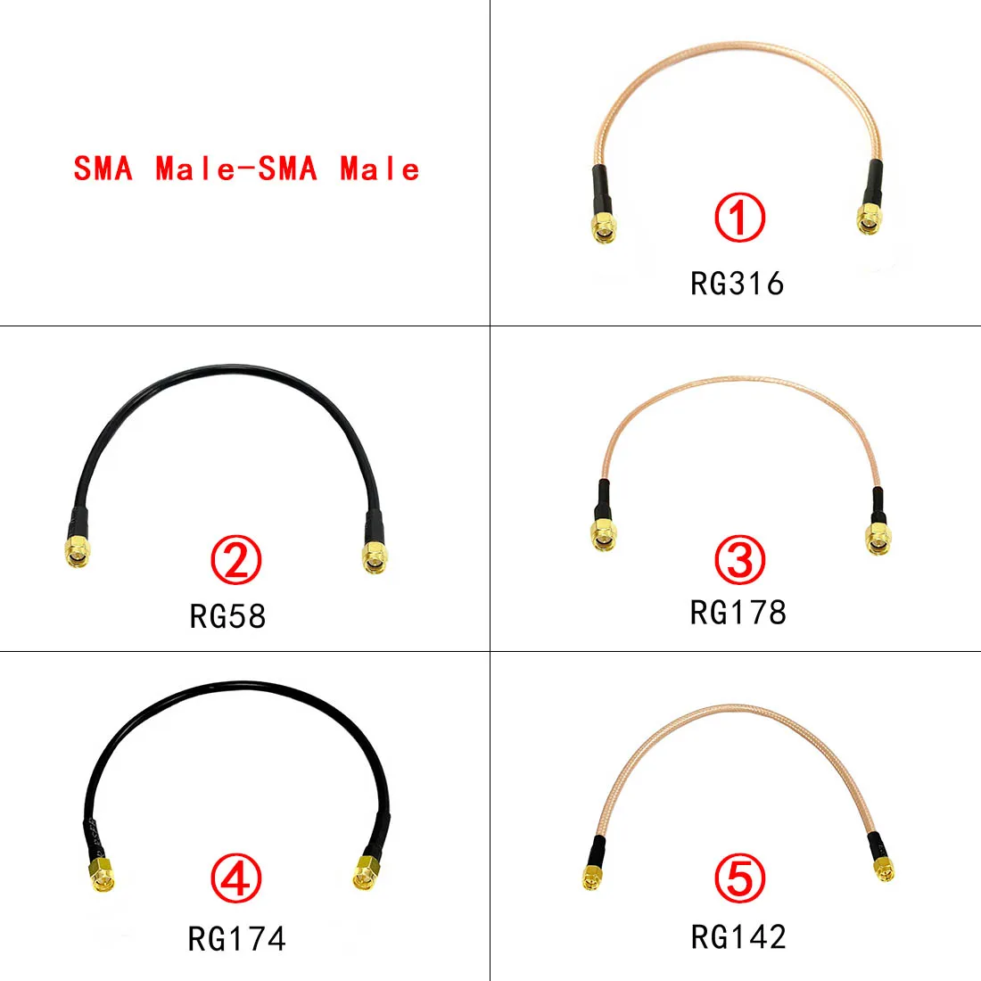 SMA macho a SMA macho, conector RF, Cable de extensión Pigtail RG174 RG178 RG316 RG58 RG142