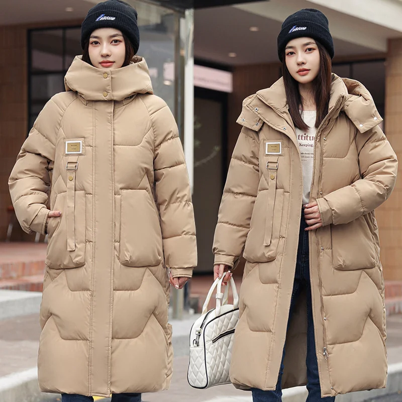 Chaqueta larga de algodón con capucha para mujer, parka gruesa y cálida a prueba de viento, abrigo informal para estudiantes, invierno, novedad de 2023