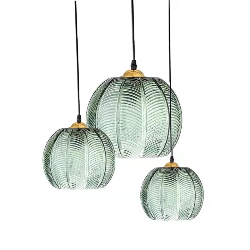 Nordic Glass Pendant Light Green Leaf Pattern Iluminação Para Sala De Estar Sala De Jantar Quarto De Estudo Do Hotel Interior Luminária Decorativa