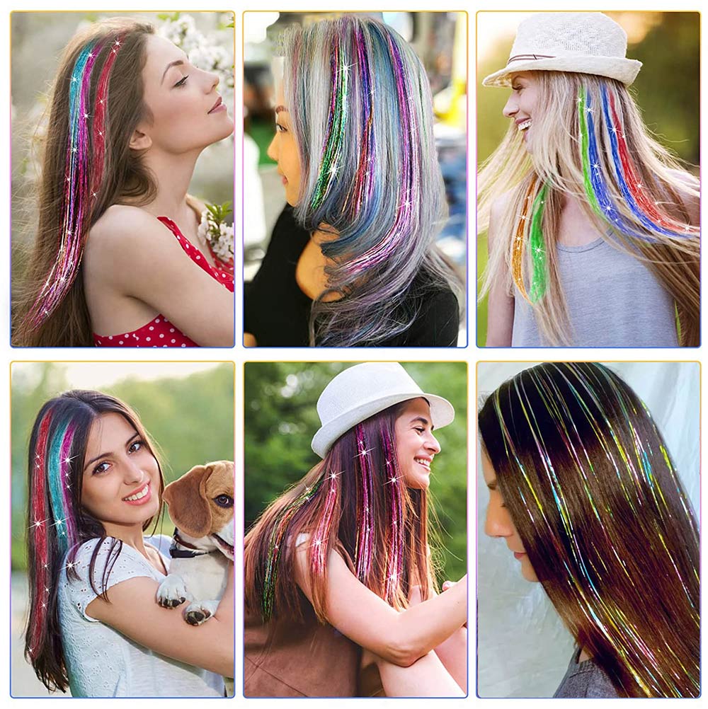 5 unidades/pacote brilho extensões de cabelo clipe em arco-íris brilhante brilho cabelo enfeites resistente ao calor brilho extensões de cabelo para tranças
