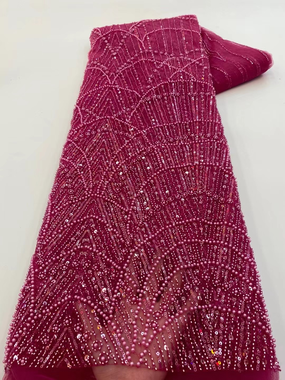 Groothandel Afrikaanse pailletten kant stof Frans borduurwerk Hoge kwaliteit luxe zware kralen bruids bruiloft kant 5 yards